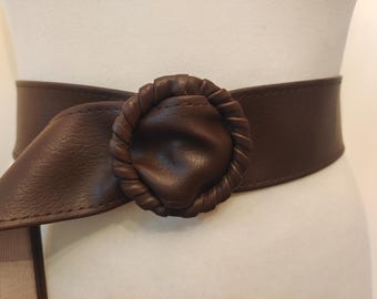 80's Vintage Extra Long Brown Faux Leather Adjustable Belt