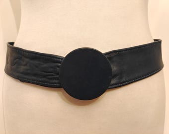 80's Vintage Real Leather Navy Blue Adjustable Belt by Jane Shilton Made in England