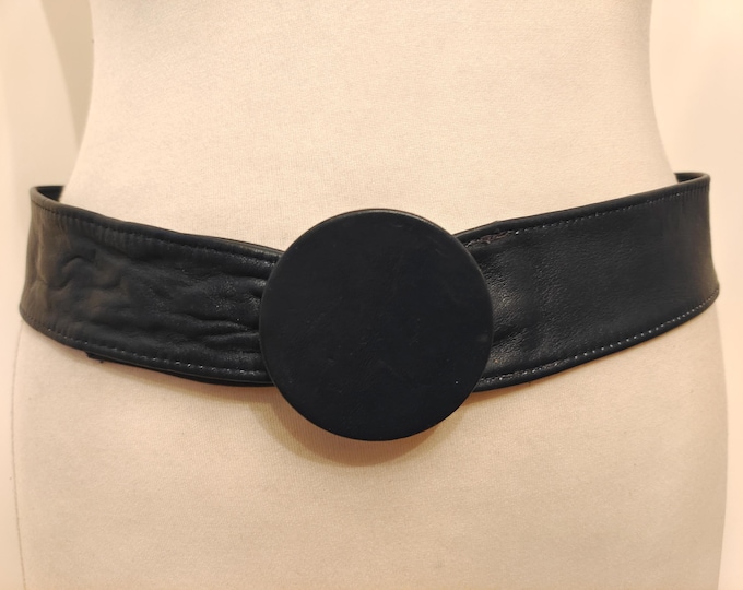 80's Vintage Real Leather Navy Blue Adjustable Belt by Jane Shilton Made in England