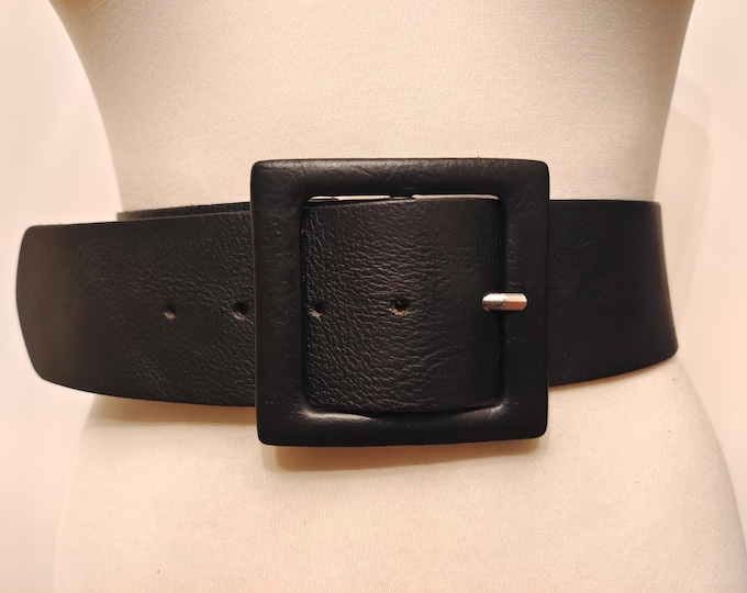 Extra Long Wide Black Real Leather Belt by Depeche Made in Italy