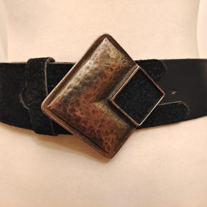 Wide Black 80&#39;s Vintage Real Leather Belt With Big Metal Buckle