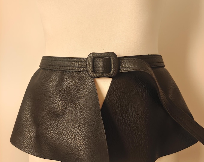 Very Wide Leather Black Basque Belt - Unique & Rare