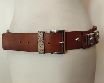 Brown Belt With Heavy Metal Elements by Roberta Biagi Made in Italy