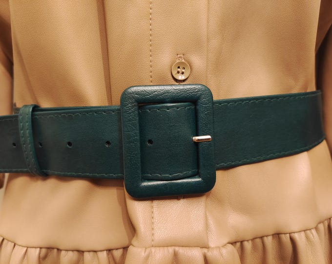 80's Vintage Green Faux Leather Belt by Astor