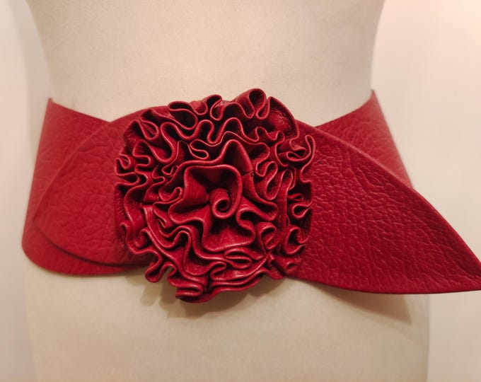 Extra Wide Real Leather Red Belt by VA Milano Made in Italy