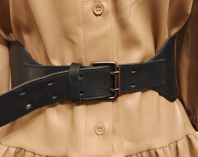 Extra Wide Black Real Leather Belt by H&M