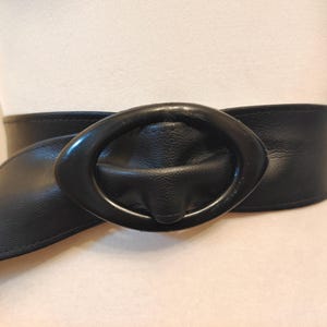 80&#39;s Vintage Wide Black Faux Leather Adjustable Belt
