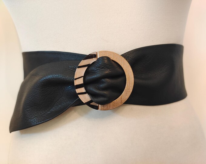 Wide Black Real Leather Adjustable Belt by NEXT Made in India