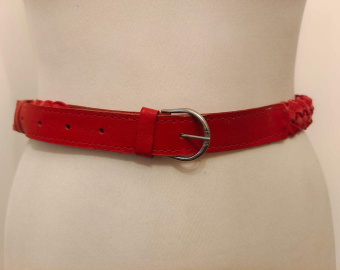 Red Braided Real Leather Vintage 80's Belt