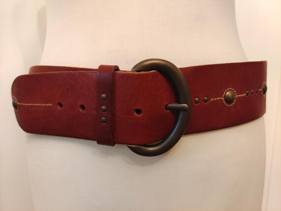 Wide Brown Heavy Thick Real Leather Belt by Fossil - Etsy display picture 3