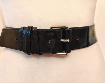 Black & Silver Patent Leather Vinyl Large Statement Belt  display picture 3