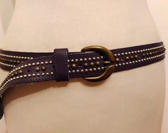 Regular Violet Real Leather Studded Belt Made in Italy