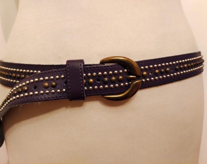 Regular Violet Real Leather Studded Belt Made in Italy