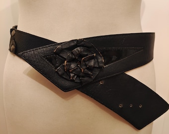 Wide Black Vintage 80's Belt With Flower Buckle - Etsy