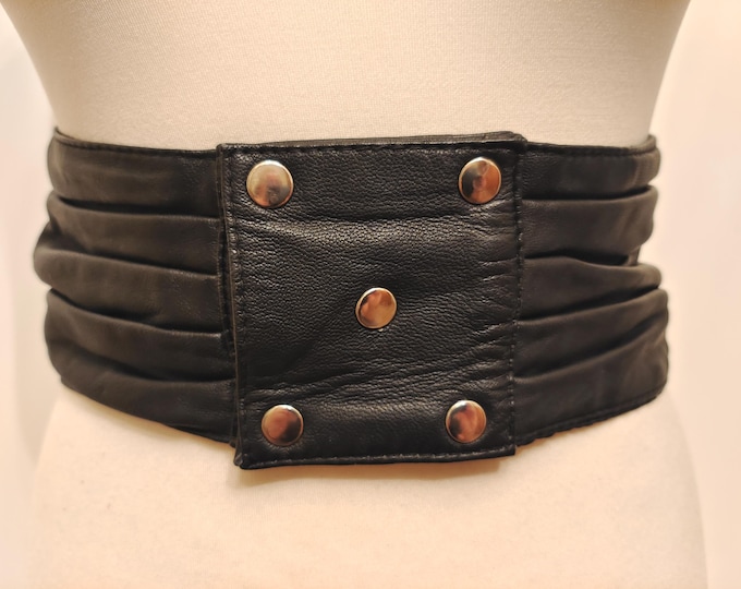 Extra Wide 80's Vintage Black Real Soft Leather Belt