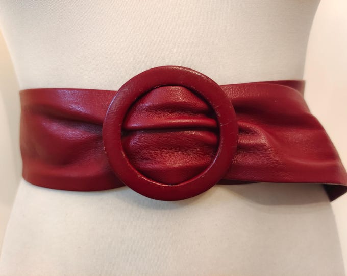 80's Vintage Wide Burgundy Real Leather Adjustable Belt by ASTOR