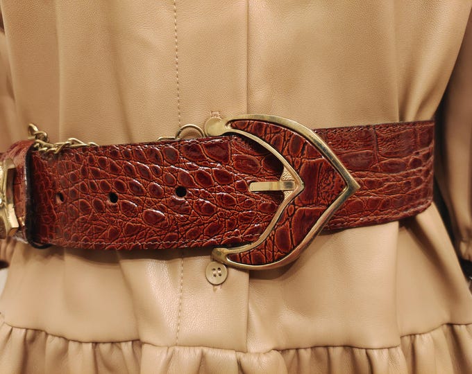 90's Vintage Brown Faux Leather Belt