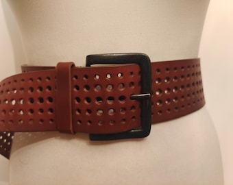 Wide Brown Real Leather Adjustable Belt by Monsoon Made in India