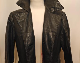 80's Vintage Black Real Leather Coat by Nestor Made in Poland