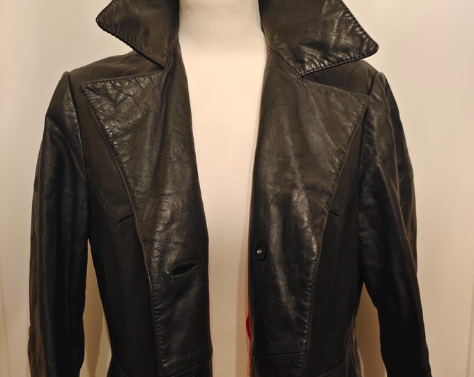 80's Vintage Black Real Leather Coat by Nestor Made in Poland
