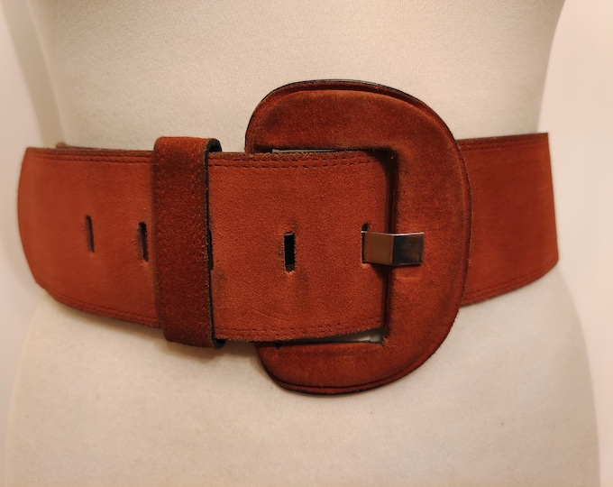 90's Vintage Wide Brown Real Leather Belt
