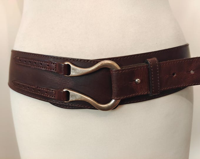 Wide Brown Real Leather Belt by Marie Lund Made in Germany