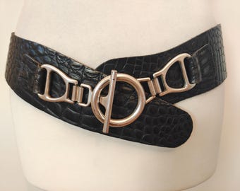90's Vintage Wide Black Real Leather Belt by Bernd Götz Made in Germany