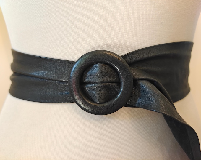 80's Vintage Real Leather Olive Green Wide Adjustable Belt by Astor