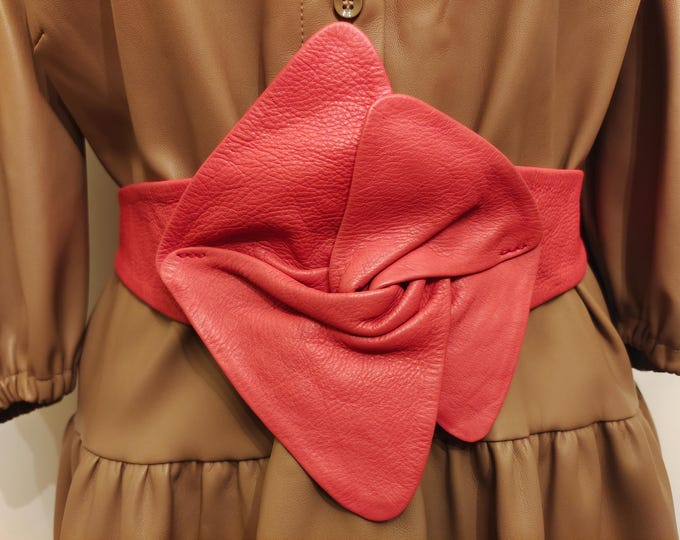 Coral Real Leather Belt With Huge Leather Buckle