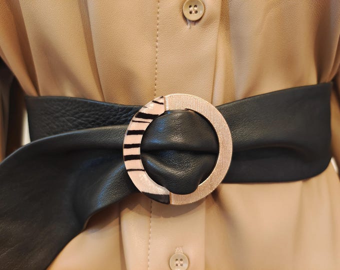 Wide Black Real Leather Adjustable Belt by Next