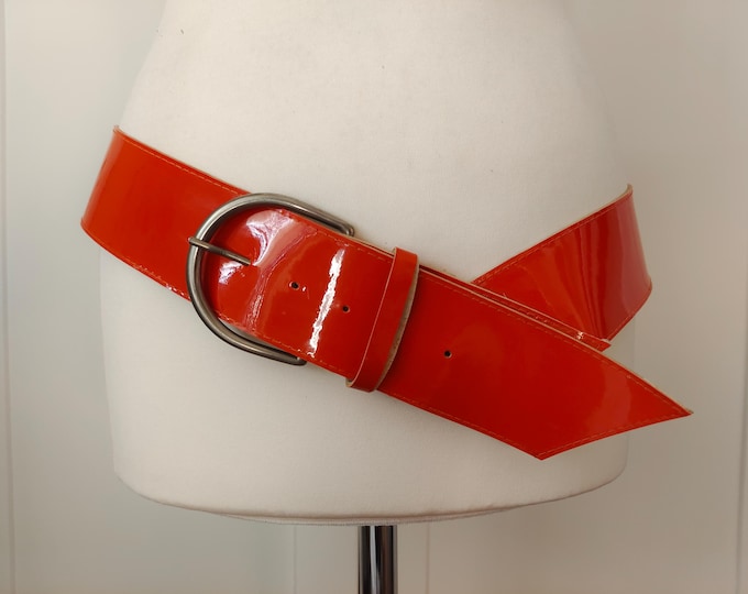 Orange Wide Faux Leather Real Vintage 80's Patent Belt