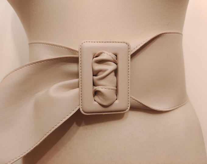 Extra Wide Beige Faux Leather Adjustable Belt