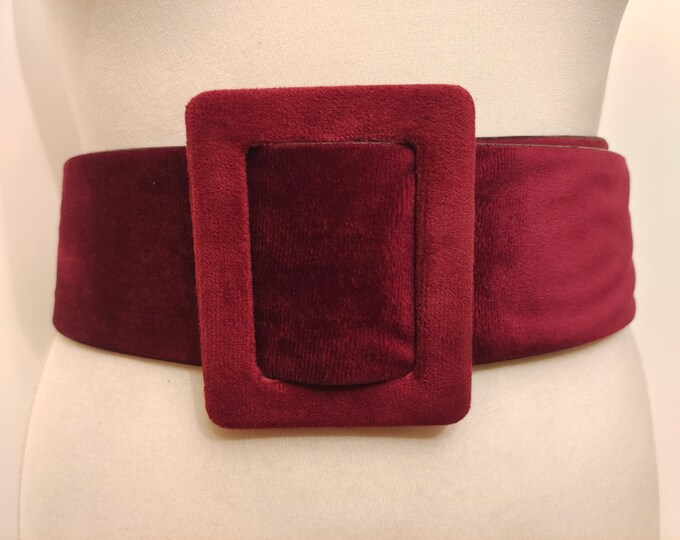 Wide Burgundy Faux Velvet Adjustable Belt