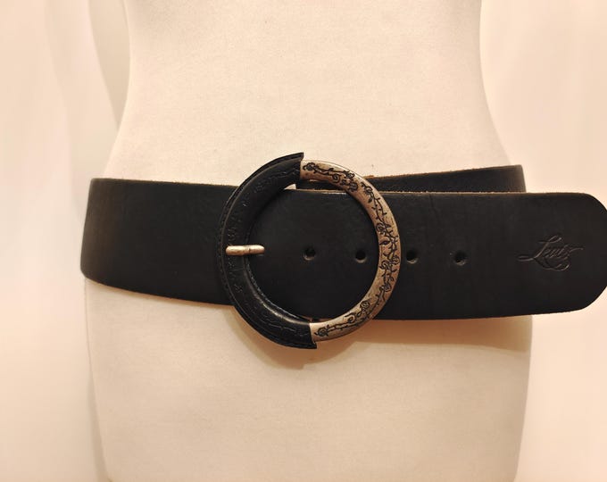 Wide Black Real Leather Belt With Round Buckle by Levi's Made in Italy