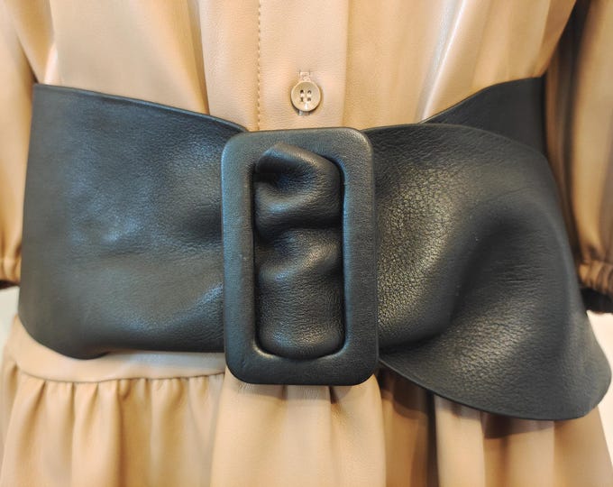 Extra Wide Black Real Leather Adjustable Belt by ZARA Made in Spain