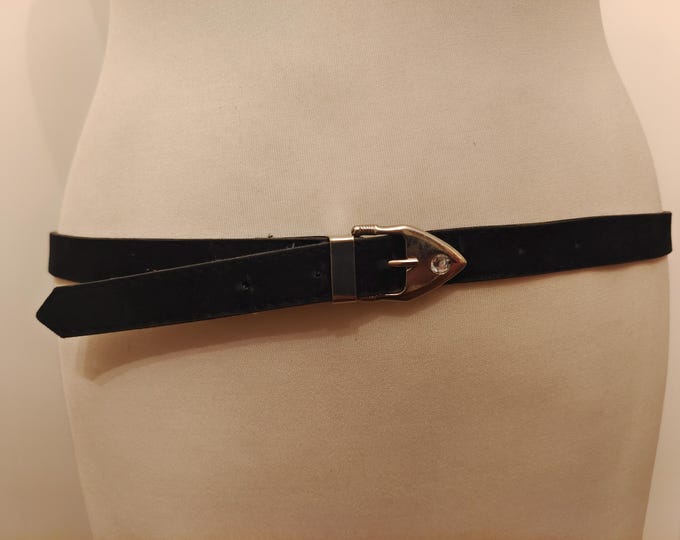 Thin Faux Suede Black Pointed Buckle Vintage 80's Belt
