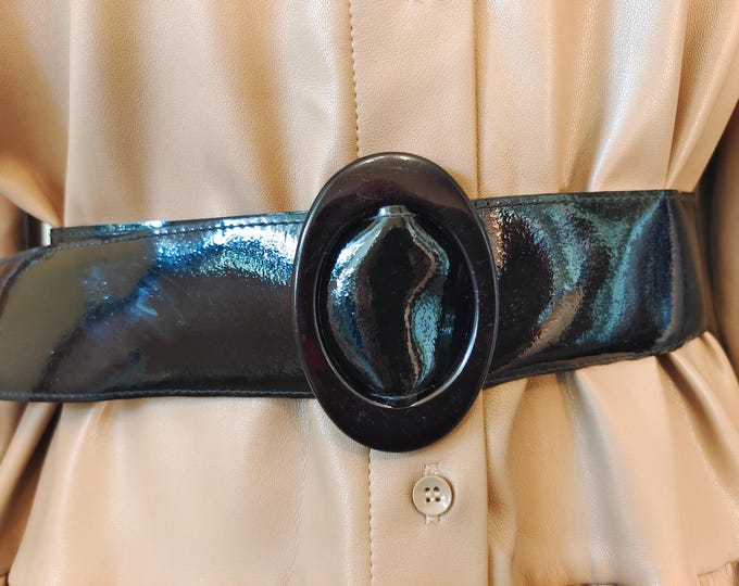 80's Vintage Black Faux Leather Adjustable Belt
