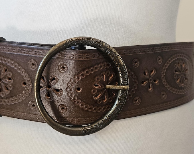 Wide Brown Real Leather Belt With Round Buckle by NEXT