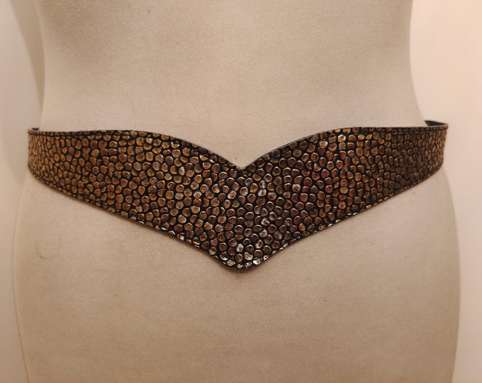 Vintage 80's Real Leather Golden Belt