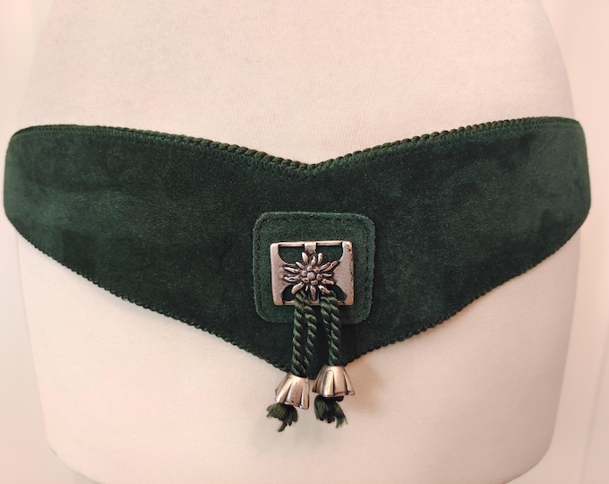 80's Vintage Wide Green Real Leather Belt