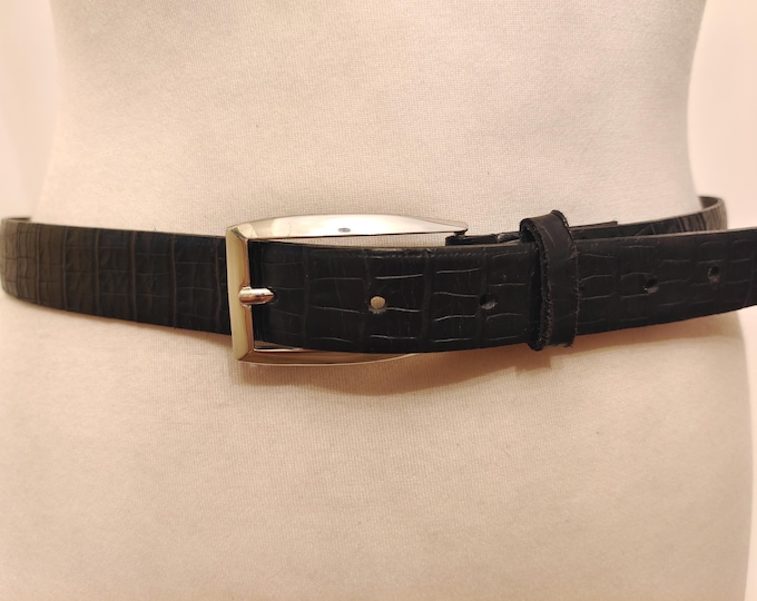 90's Vintage Black Real Leather Belt Made in Germany