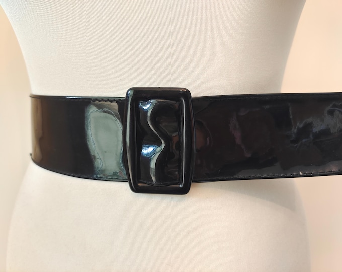 80's Vintage Wide Black Vinyl Adjustable Belt