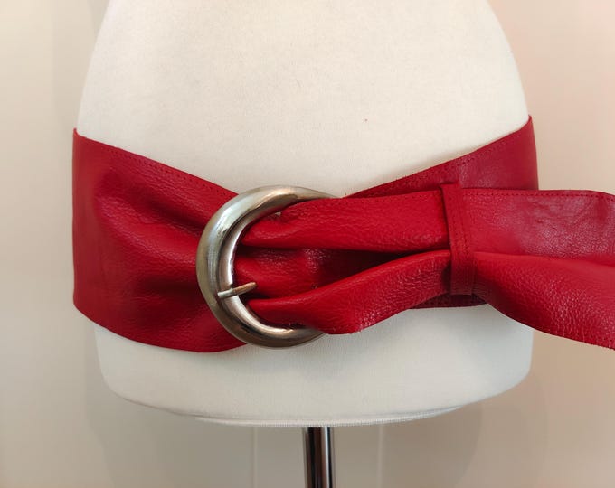 Extra Wide Vintage 90's Red Real Leather Belt by Zento