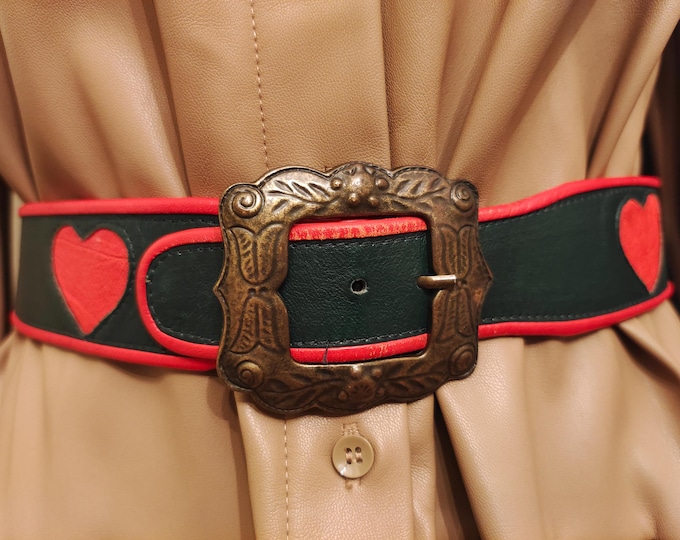 80's Vintage Red Green Faux Leather Belt