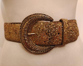 Wide Golden Real Vintage 80's Faux Leather Belt