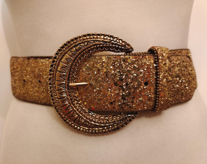 Wide Golden Real Vintage 80's Faux Leather Belt