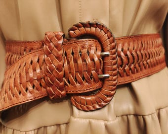 90's Vintage Brown Real Leather Adjustable Double Prong Belt