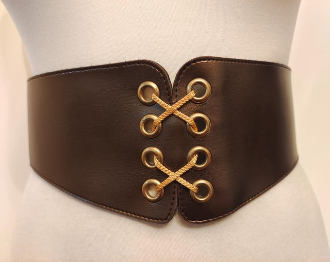 80's Vintage Extra Wide Faux Leather Old Golden Belt by KAWI Made in Austria