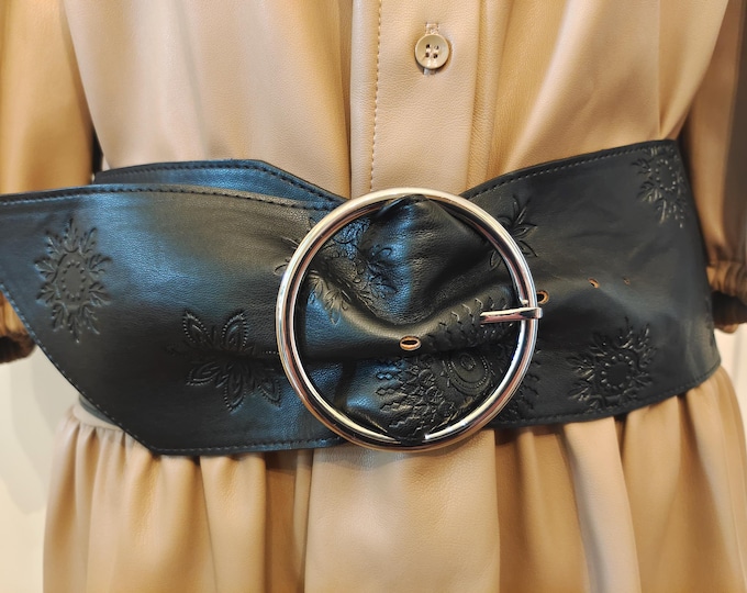 Extra Wide Black Faux Leather Belt With Silver Metal Buckle by Desigual