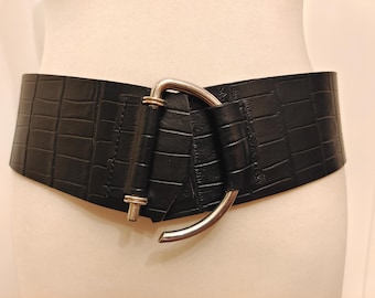 Wide Black Embossed Real Leather Belt by NEXT